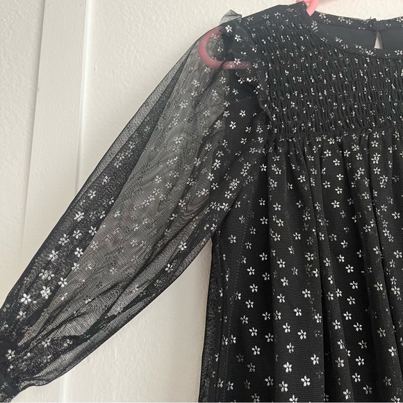 Jessica Simpson NWOT Baby 18 Mon Black Dress with Silver Flowers Sheer Sleeves - Picture 3 of 7